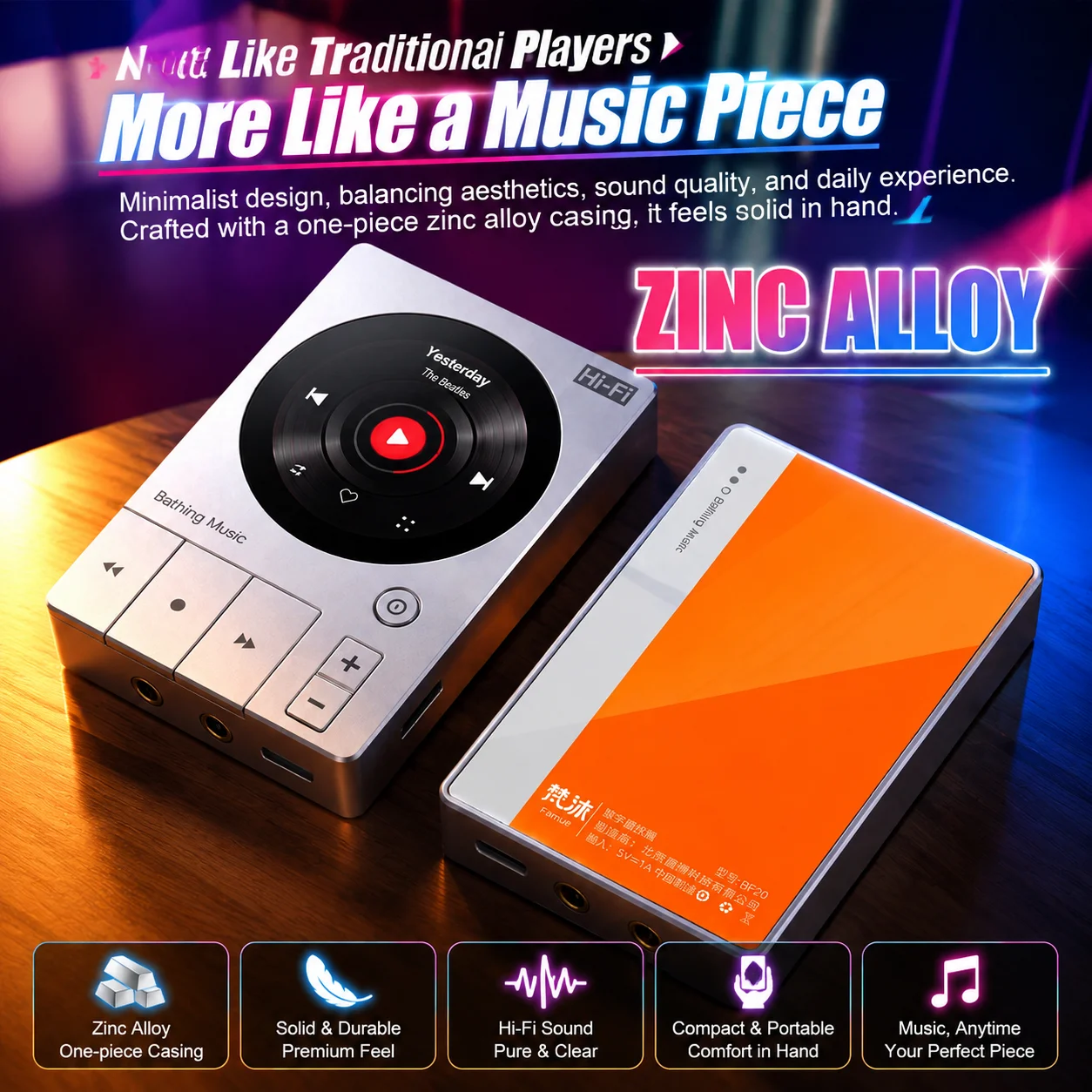 Portable MP3 Player with Screen Bluetooth 5.3 HiFi Lossless Audio DSD256 ES9018 DAC 1.5 Inch Touch Display 45H Long Battery Life view 3