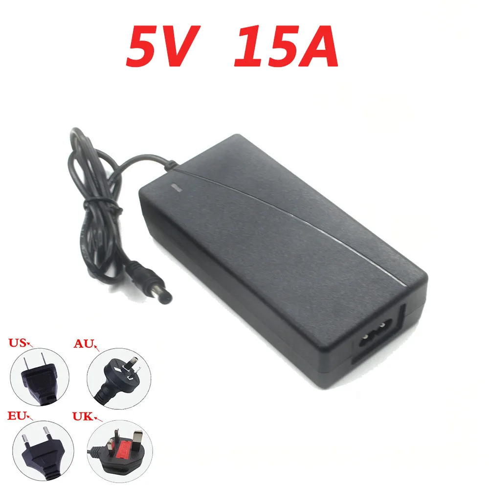 5V 15A DC Power Supply Adapter Transformer Converter 5.5x2.1mm Plug 100V-240V AC for WS2811 2801 WS2812B LED Strip Pixel Light