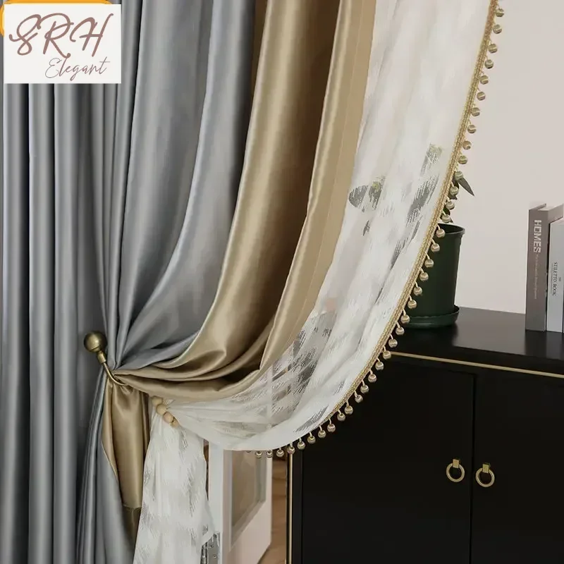 Light Luxury High-end Imitation Bright Color Pure Cotton Modern Simple Color Matching Curtains For Living Dining Room Bedroom