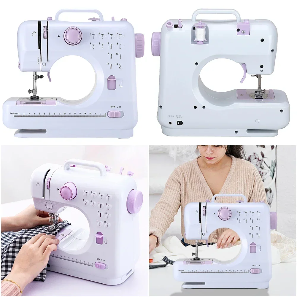 505A Portable Sewing Machine Double Speeds Household Mini Sewing Machine 12 Built-In Stitches w/ Foot Pedal for Beginner