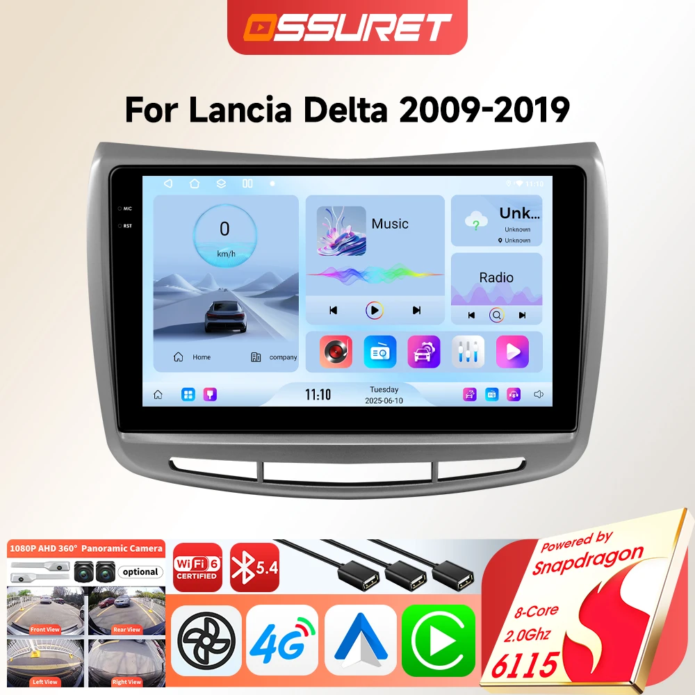 Android Autoradio-Player für Lancia Delta 2009-2019 Kabelloses Carplay Auto-GPS Auto-Multimedia 6115 Bildschirm Intelligentes Audio WLAN