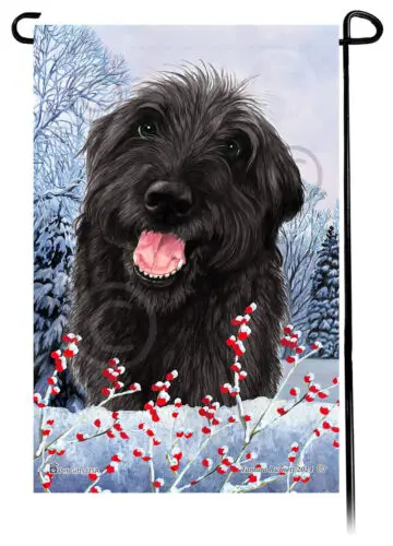 Labradoodle Shaggy Cut Winter Berries Garden Flag