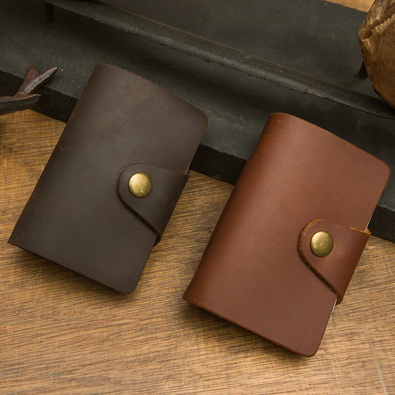 

Handmade cowhide card bag Men's leather anti-degaussing women's multi-card clip Ultra-thin, small and large-capacity retro casua