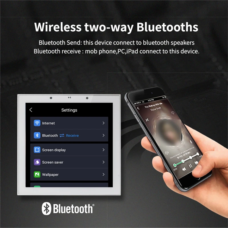 Amplificador de parede de áudio inteligente wi-fi, 4 polegadas, alexa, android11, tuya, painel de controle de música de fundo, tf, bluetooth, sistema de alto-falantes de teto