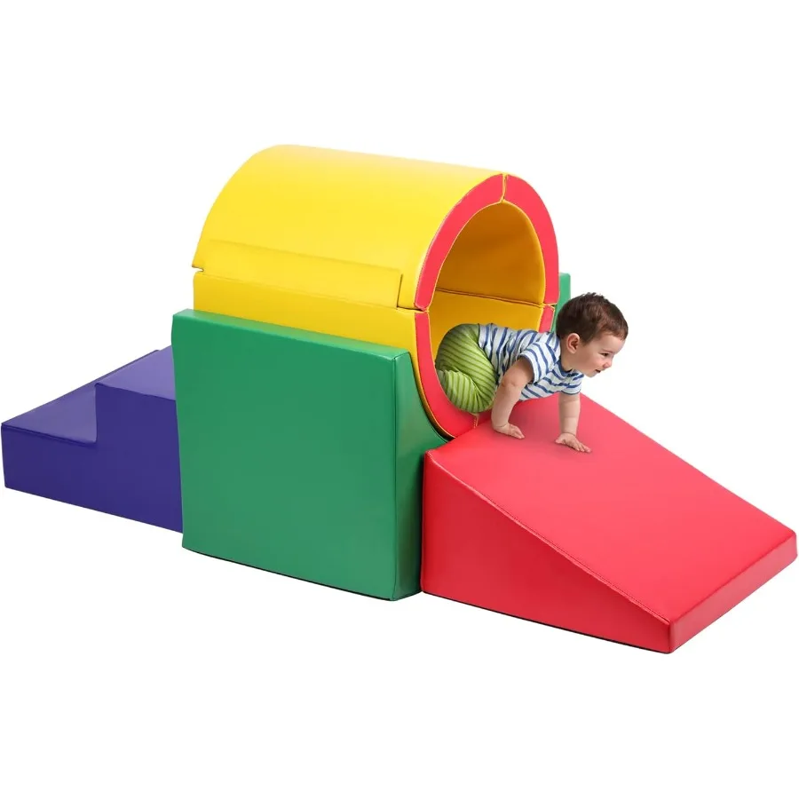 

TOLEAD Foam Tunnel and Ramps Climber Set for Toddlers Indoor Crawling Gym Activity Play Equipment Waterproof Easy to Clean Safe