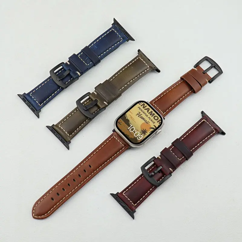 

Premium Genuine Leather Strap for Apple Watch S10 Band Vintage Leather Correa for iWatch S10 Ultra 9 8 7 6 SE Smartwatch Bands