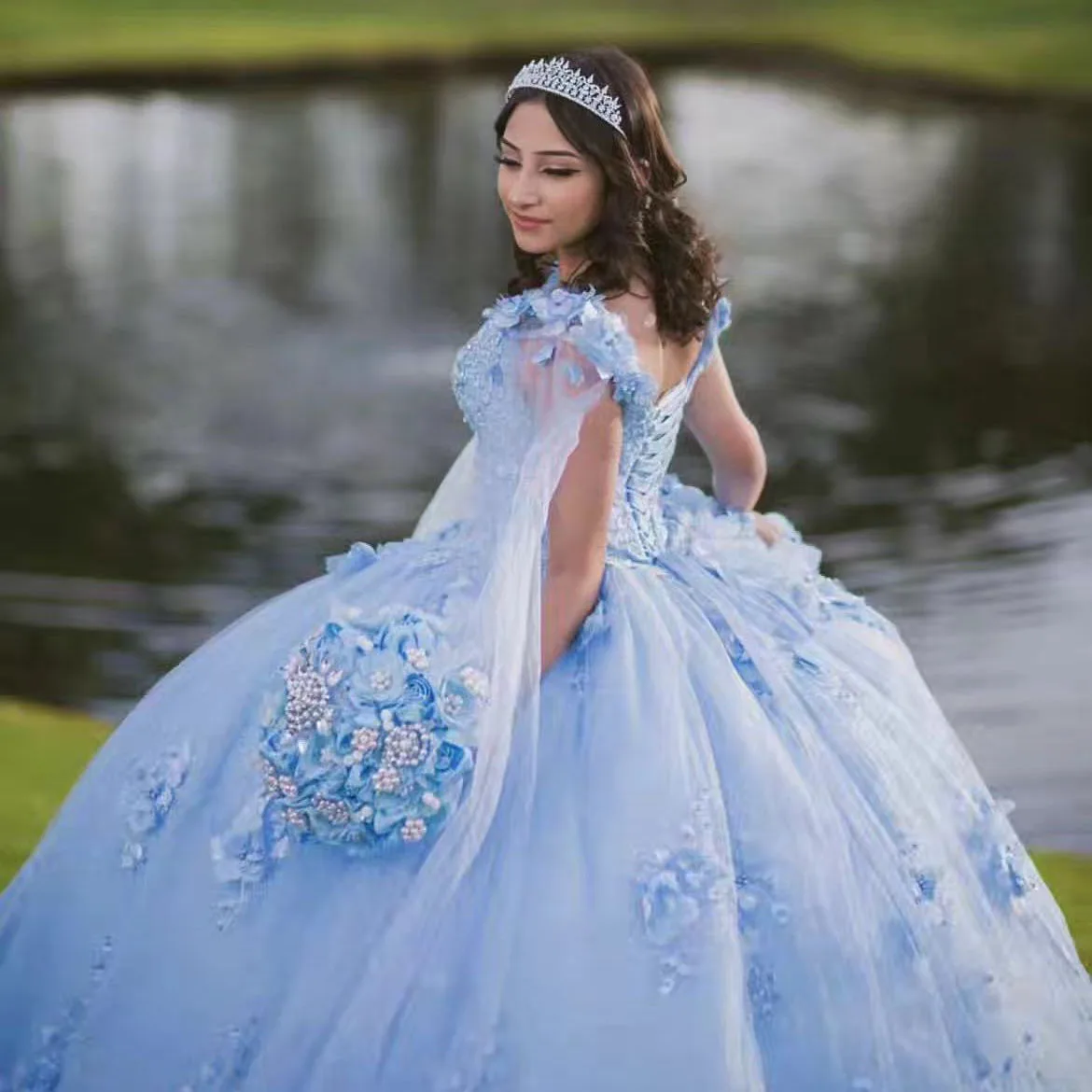 Hellblaues Ballkleid Quince anera Kleider Vestidos de 15 Anos Party 3d Applikation Aschenputtel 16 Geburtstag Prinzessin Ballkleider