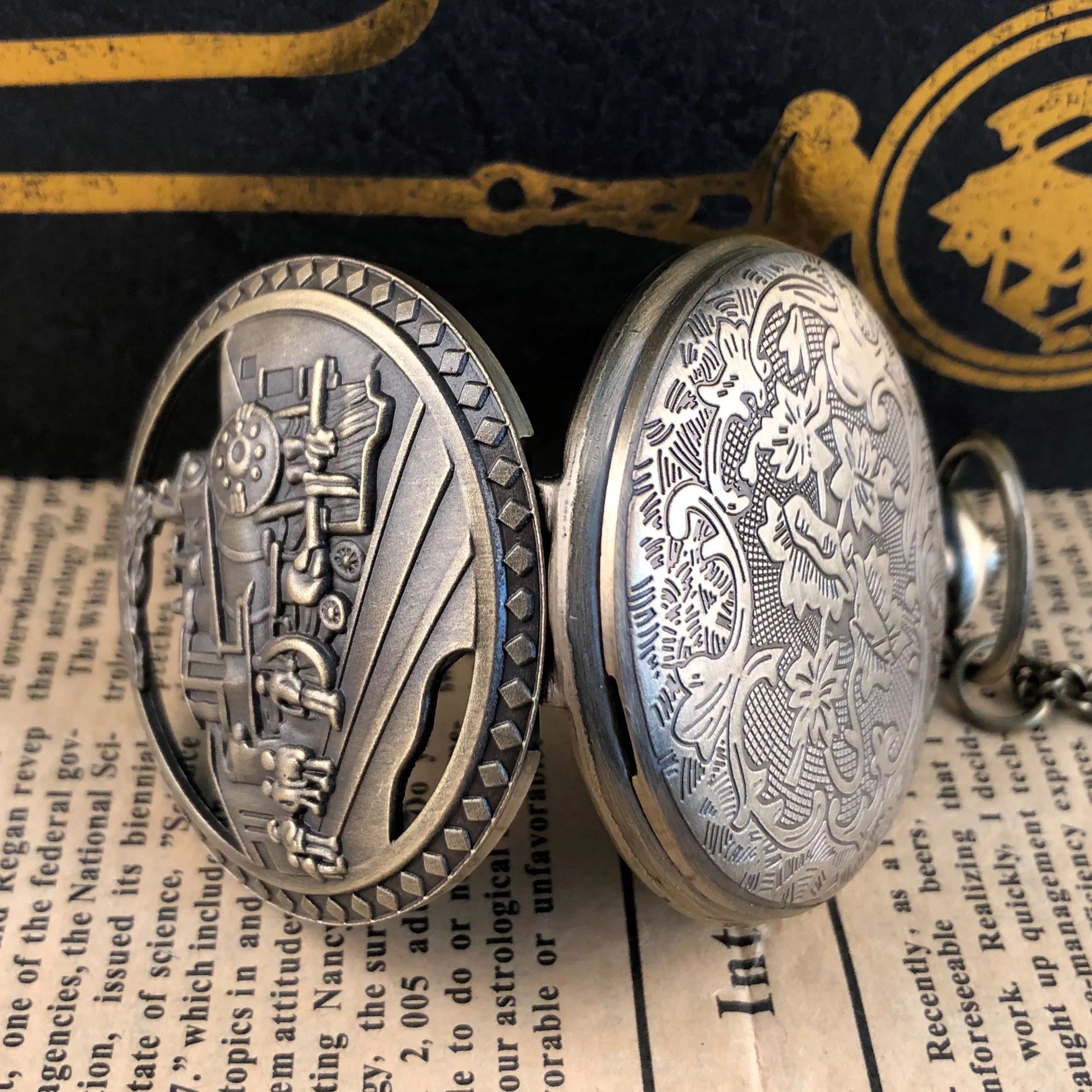 Skeleton Train Engraved Quartz Pocket Watch Arabic Numerals Popular Decorative Belt Chain Pendant Clock Men Women Student Gifts