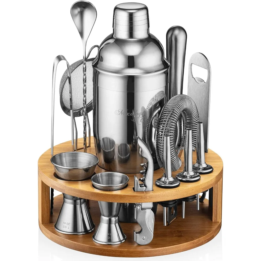 15 Piece Set Including Cocktail Shaker and Bar Accessories Perfect for Drink Mixing at Home Plus Exclusive Recipe Cards