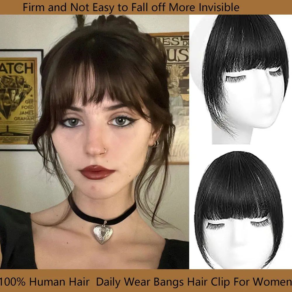 Elegant French-Style Clip In Bangs with Sideburns100% Human Hair Bangs Invisible and Seamless Light weight Fake Bangs Human Hair