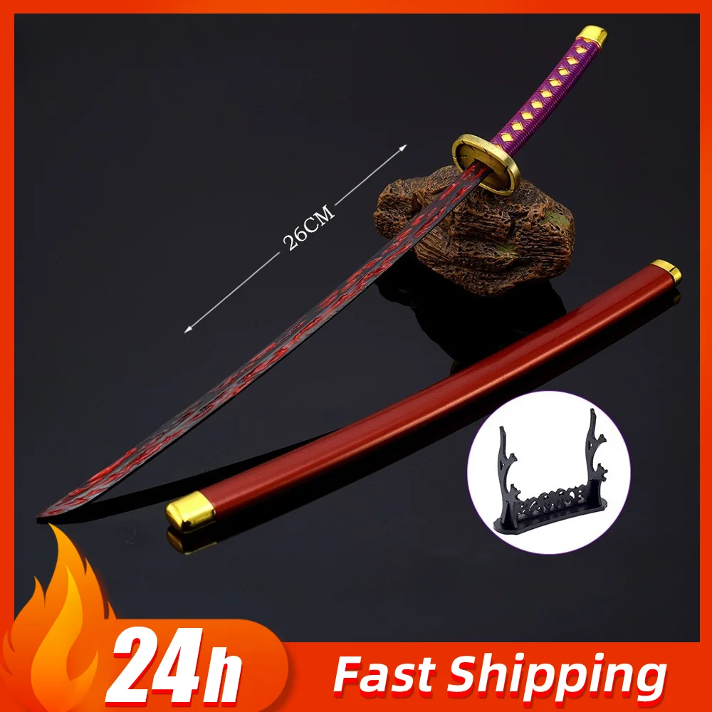 26cm periférico de animé Katana Kurosaki Ichigo Ban Kai Zangetsu accesorios de Cosplay cuchillo de Metal modelo espadas samurái juguetes adornos regalos