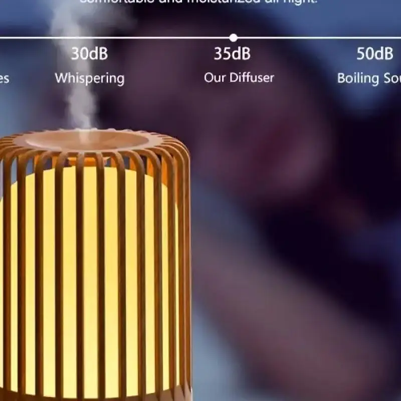 

LED Wood Grain Ultrasonic Diffuser, USB-Powered, Auto Shut-Off, Essential Oil Aromatherapy for Home & Office.