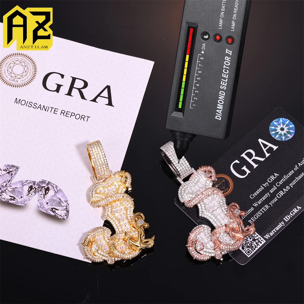 Anztilam VVS Moissanite Letter J Pendant Necklaces Brass Men Women Hip Hop Jewelry Free Shipping