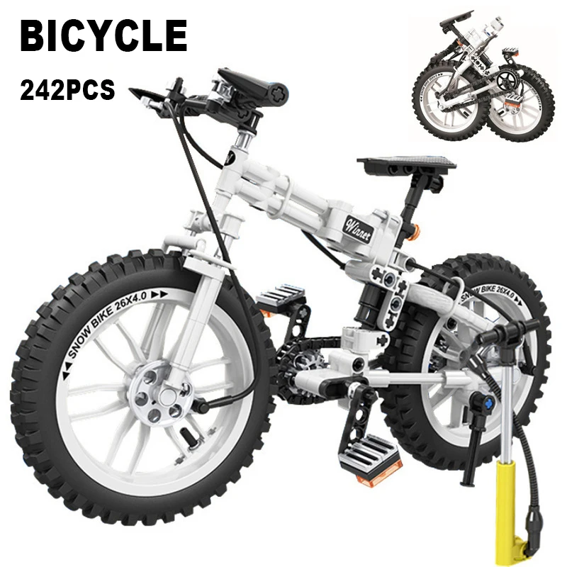 

City Technical Bicycle Mountain Folding Bike With Inflator Model Building Blocks Friend Bricks Educational Toys for Kids Gifts