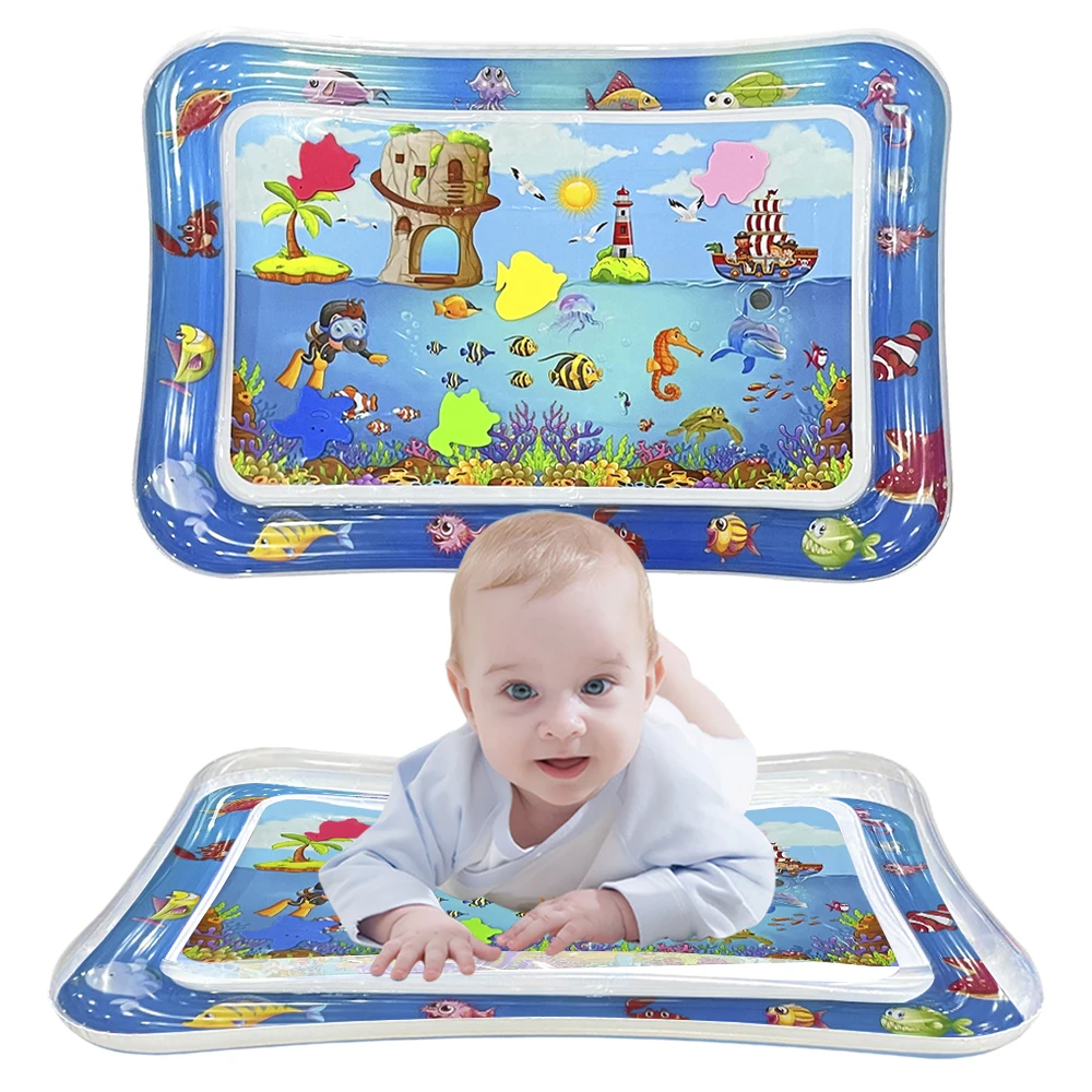 Tapis d'eau gonflable sur le thème de l'océan de dessin animé pour les tout-petits-tapis de jeu sensoriel en PVC épais, jouet éducatif pour bébé, cadeau parfait pour enfants