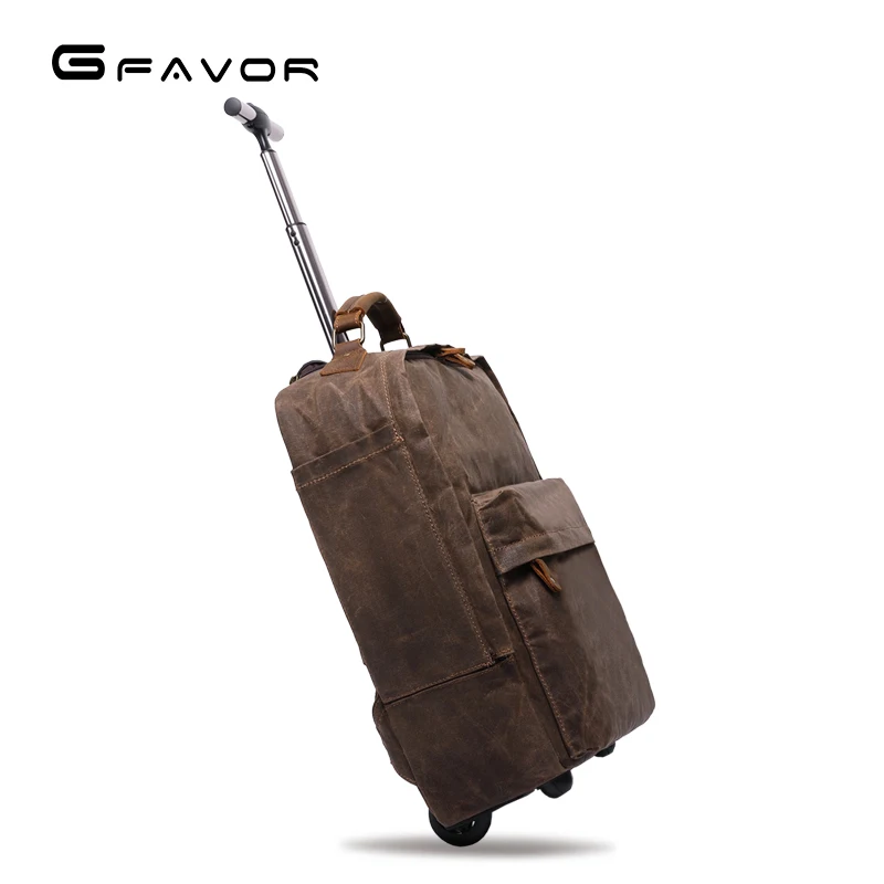 High quality waxed weekender leather luggage trolly travel canvas duffle trolley bag for travelling