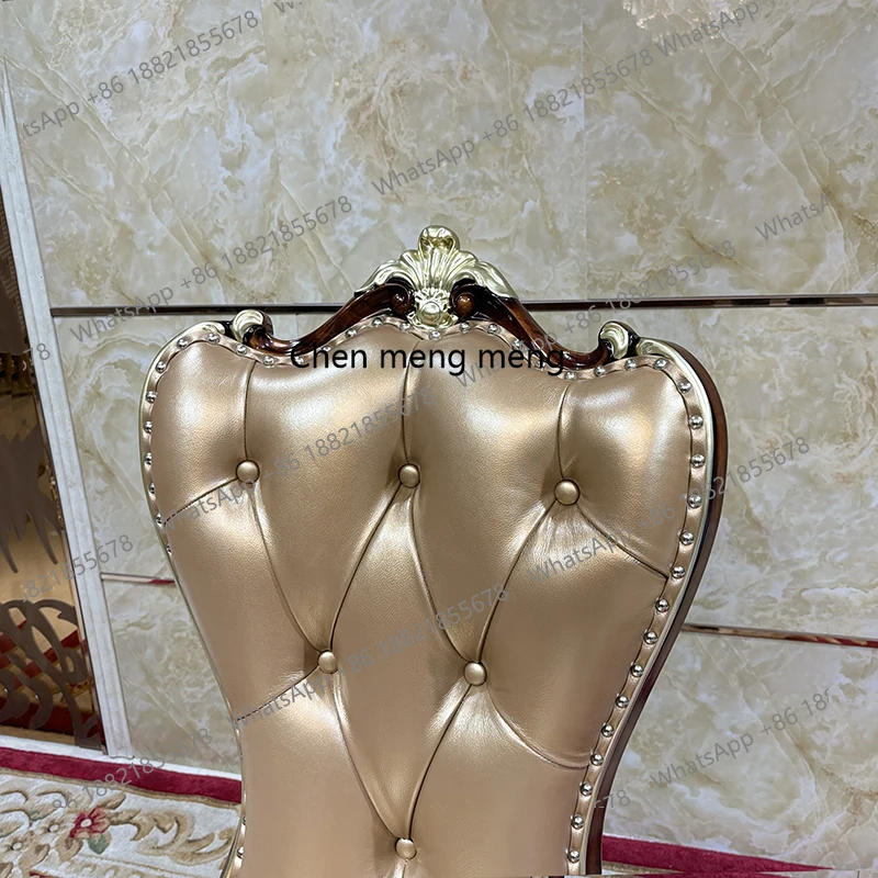 كرسي طعام من الخشب الصلب من الجلد الفرنسي كرسي فاخر منحوت لغرفة المعيشة كرسي فردي كرسي ترفيهي للمكتب #5