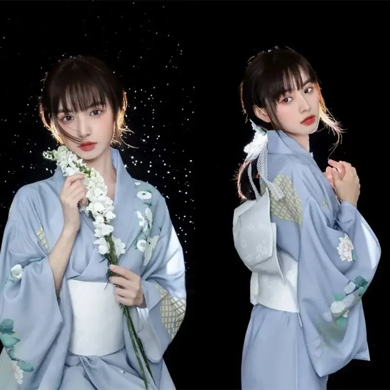 

2025Japan Authentic Sakura Girl Kimono Dress Japanese Yukata Obi Bathrobe Women Floral Print Haori Japan Uniform Cosplay Costume