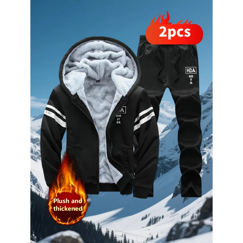 Мужской осенне-зимний спортивный повседневный комплект, флисовая толстовка, мужская осенне-зимняя утолщенная куртка с капюшоном больших размеров, модная брендовая теплая куртка