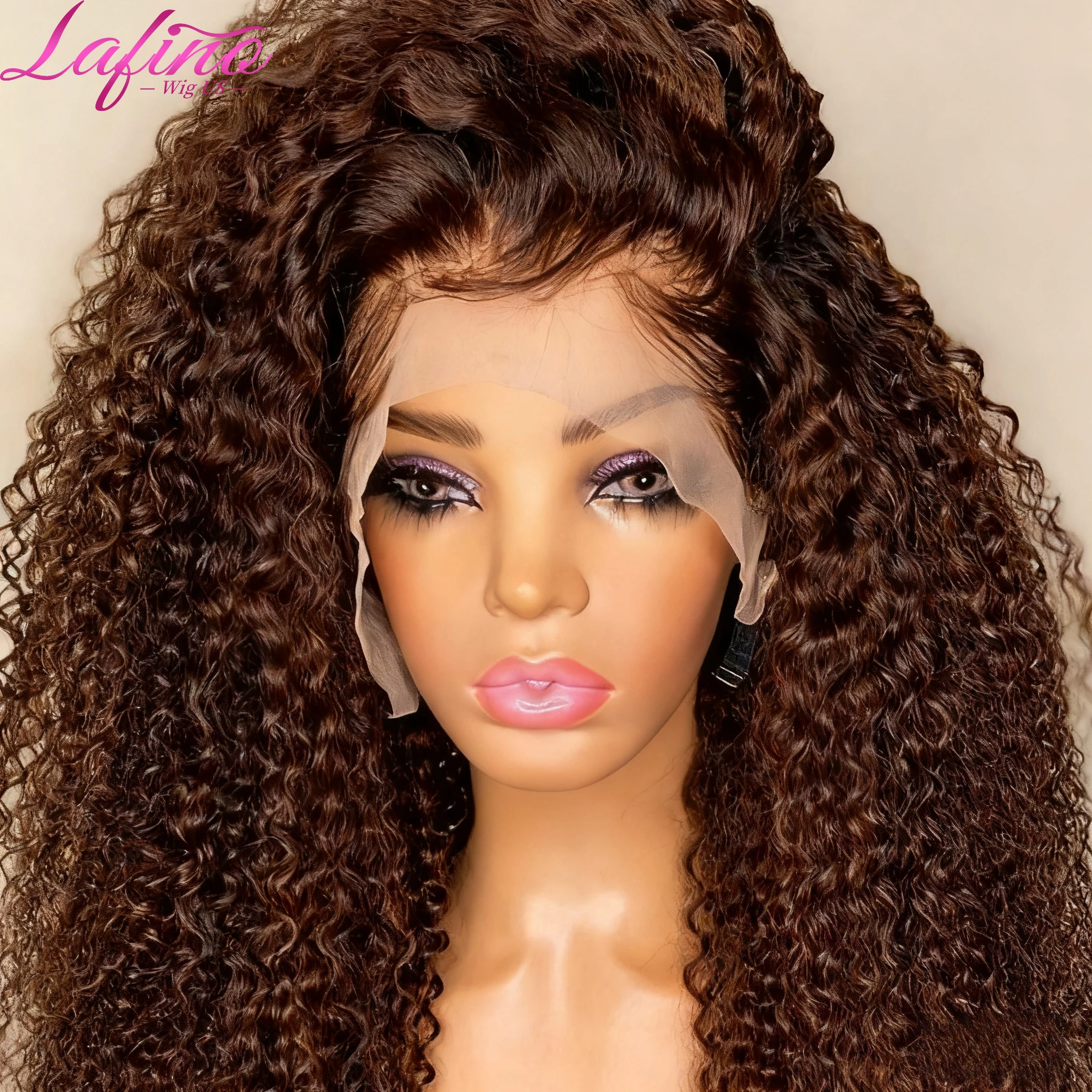 초콜릿 브라운 컬리 웨이브 13x6 HD 레이스 인모 가발 30 38인치 워터 웨이브 인모 가발 13x4 프론탈 가발 HD 레이스 # 4가지 색상