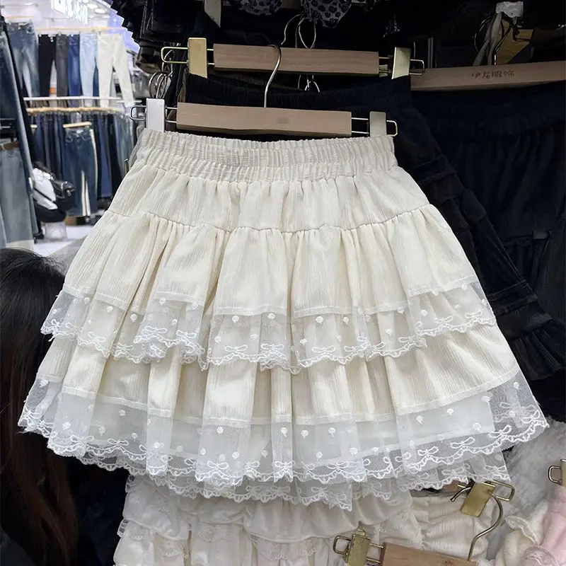 

Винтажная мини-юбка с кружевом в стиле 2000-х годов, милая, с высокой талией, А-силуэт, в японском стиле Y2K, для субкультур, в стиле преппи, женская летняя юбка