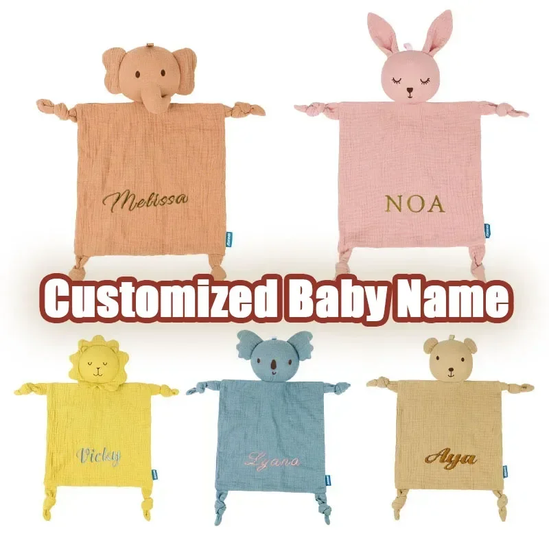 Personalized Baby Name Blanket Muslin Baby Cotton Comforter Blanket for Newborn Accessories Baby Doll To Sleep Rattles Gift