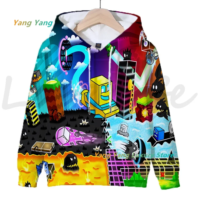 3D Print Hoodies Cartoon Game Sweatshirts Tops Christmas Kids Geometry Dash Children Long Sleeve Pullovers Coat Sudadera Gifts