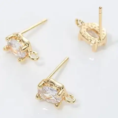 

14K Gold-plating Inlaid Oval Zircon Special-shaped Small Stud Earrings Branch Bead Holder DIY Sticky Pearl Earrings Accessories