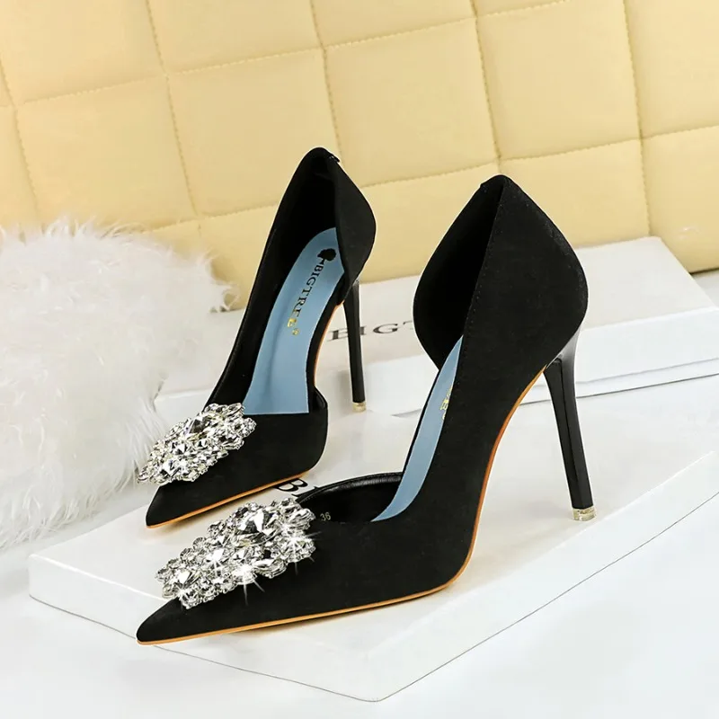 

10cm Women's Pumps and Heels pointed rhinestone bow Stiletto Heels Elegant temperament designer women sandals Sandalias de Mujer