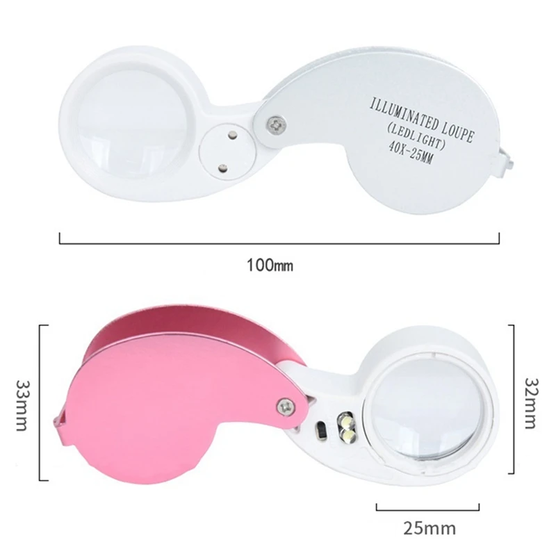 40 Times Double LED Lamp Folding Magnifying Glass Is Suitable For Jade Jewelry Collection And Appreciation Easy To Use Black