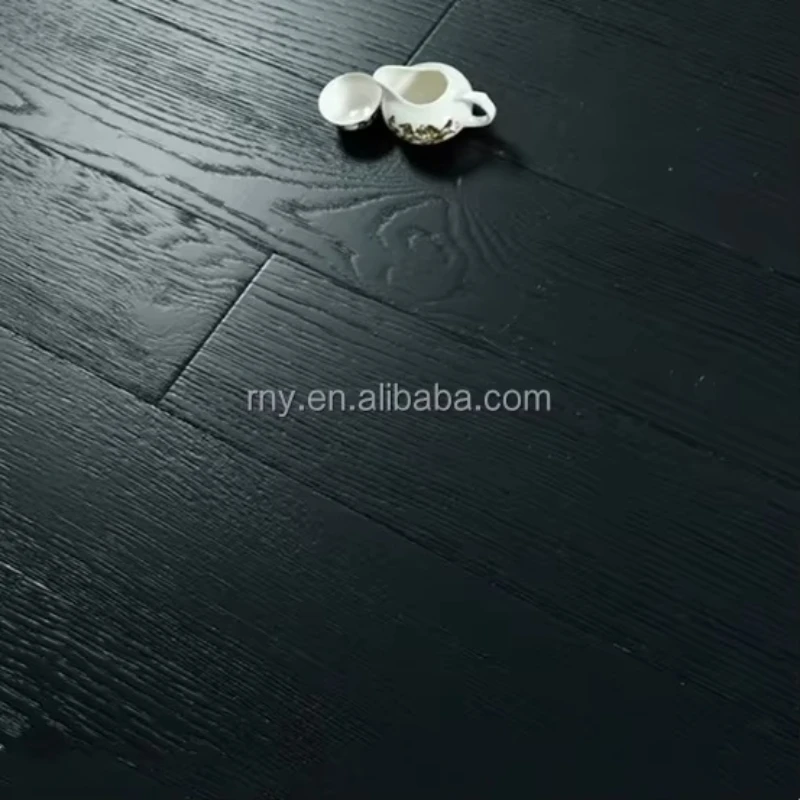 نسخة مخصصة فاخرة من خشب البلوط الأسود النقي متعدد الطبقات أرضية خشبية داكنة هندسية