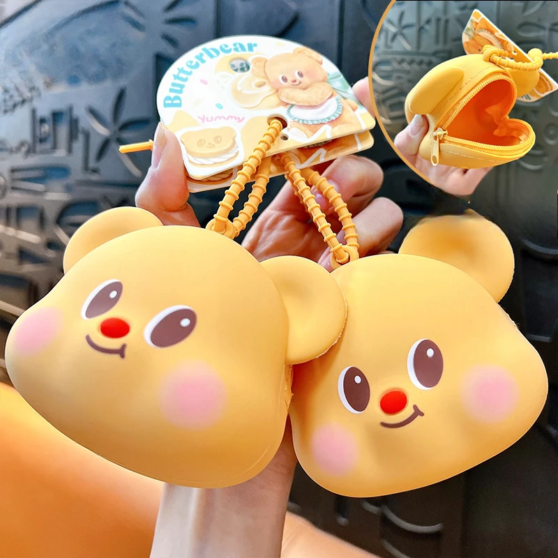 Butter Bear Wallet Keychain Small Pendant Cartoon Cute Storage Bag Handbag Accessories Earphone Bag Keychain Kawaii Lanyard
