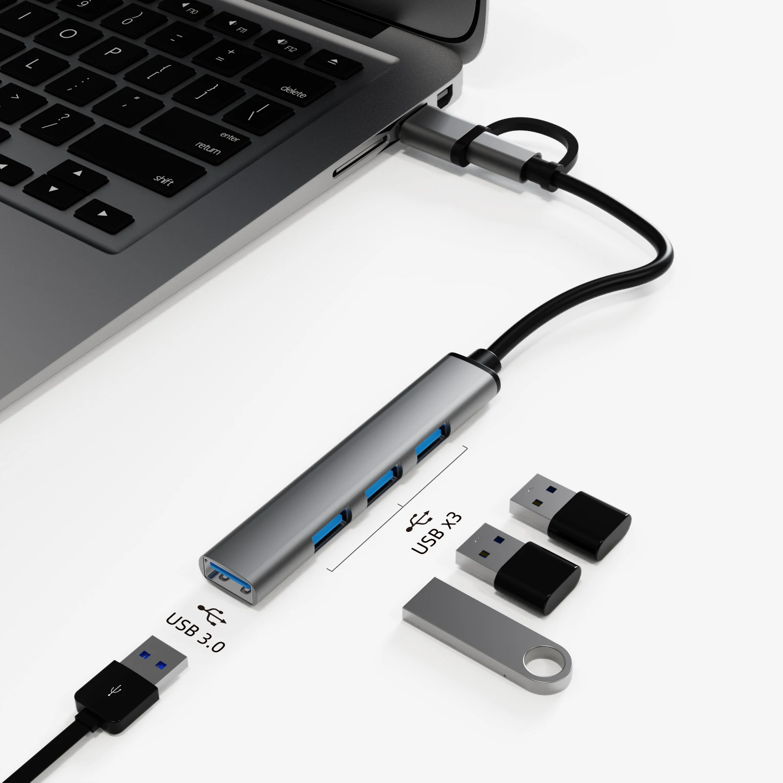 

Basix 4-в-2 Type C USB 3.0 Hub 5 Гбит/с USB 2.0*3 480 Мбит/с USB-док-станция Многофункциональный разветвитель для всех компьютеров