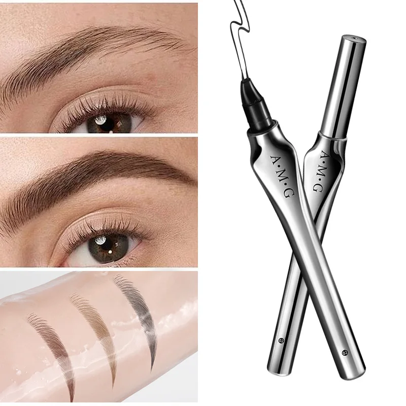Silver Curved 2 Fork Tips Eyebrow Pens Liquid Ultra-fine Eyeliner Lower Eyelash Pen Natural Gray Brown Eyes Makeup Multifunction