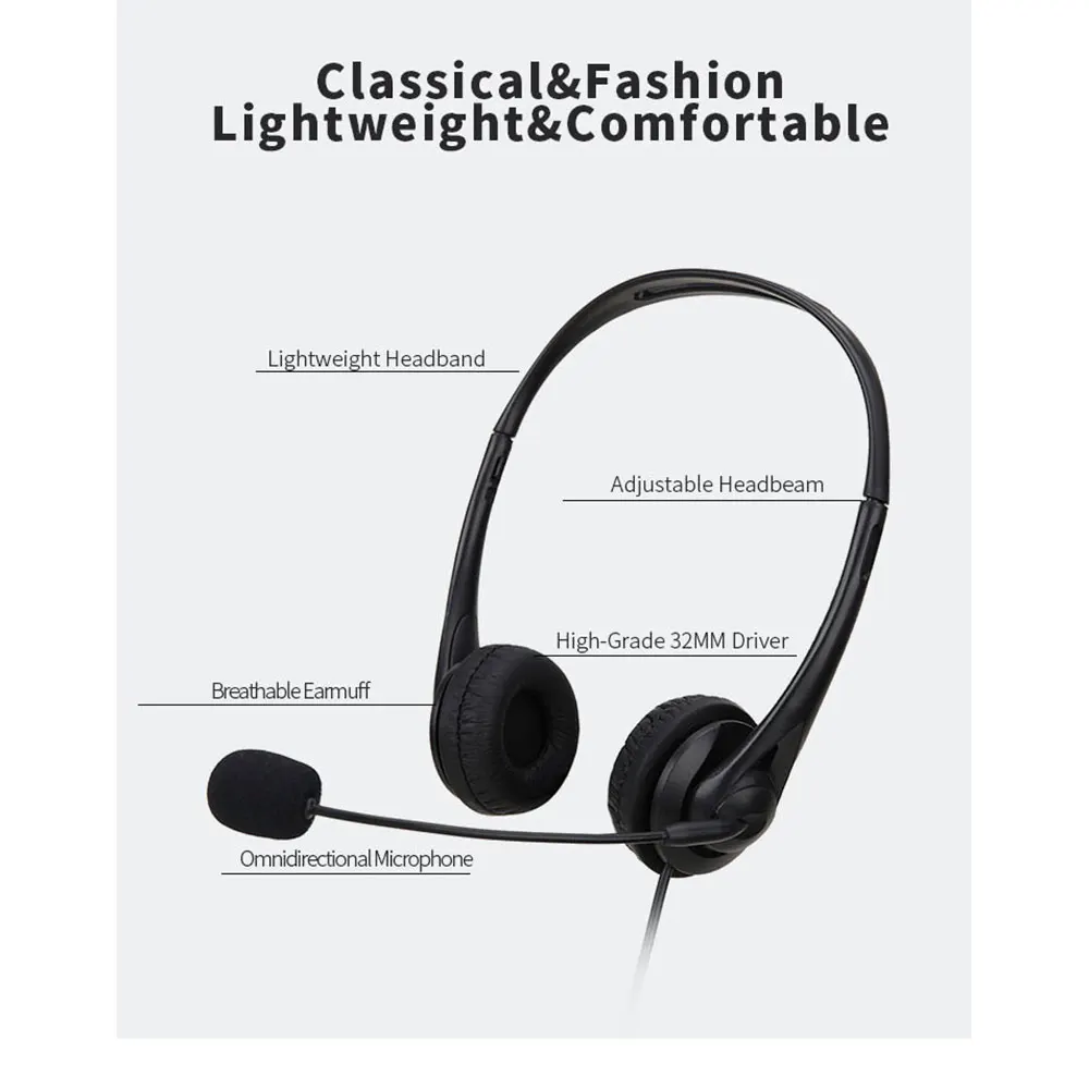 3.5mm Wired Headset Wired Control USB Port Computer Headphones With Microphone For Office Home Network Class Student Education