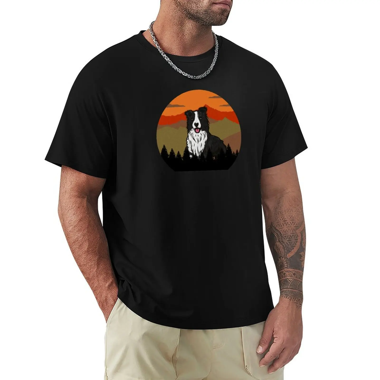 Vintage Mountains Country Wilderness Border Collie Dog Gift T-Shirt funnys graphics sweat mens graphic t-shirts