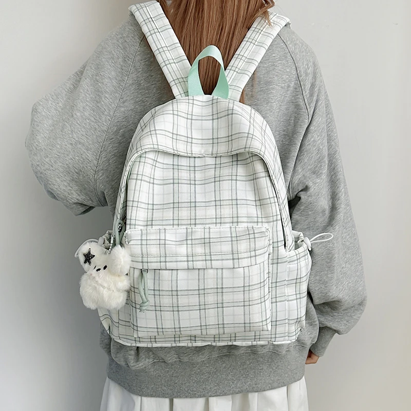 Simple Plaid Nylon Backpack with Multiple Pockets Outdoor Travel Backpack Stylish & Practical Suitable for Daily and  Use