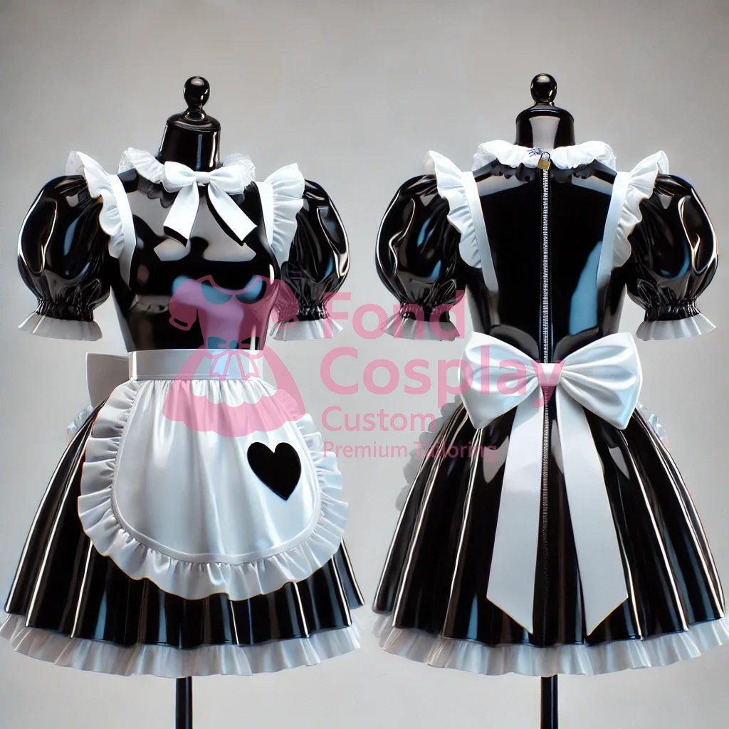 

fondcosplay adult sexy cross dressing sissy maid short lockable black heavy PVC dress Uniform apron costume CD/TV[G4077]