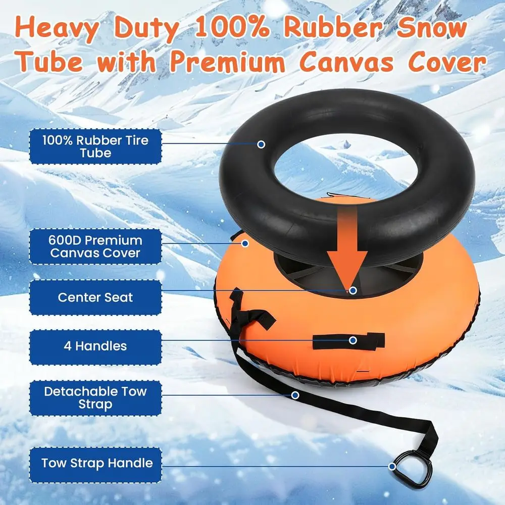 Heavy-Duty 48 Inflatable Snow Tube with Canvas and PVC Slick Bottom for Winter Fun