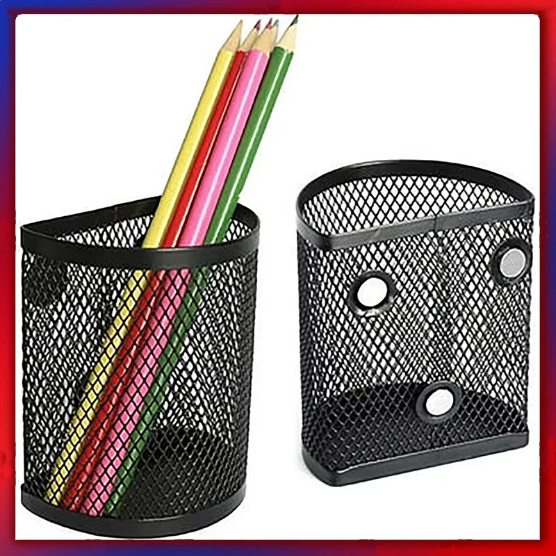 

2Pack Magnetic Pencil Holder Black Semicircle Metal Mesh Organizer Refrigerator Durable Lightweight Mesh Storage Magnetic Basket