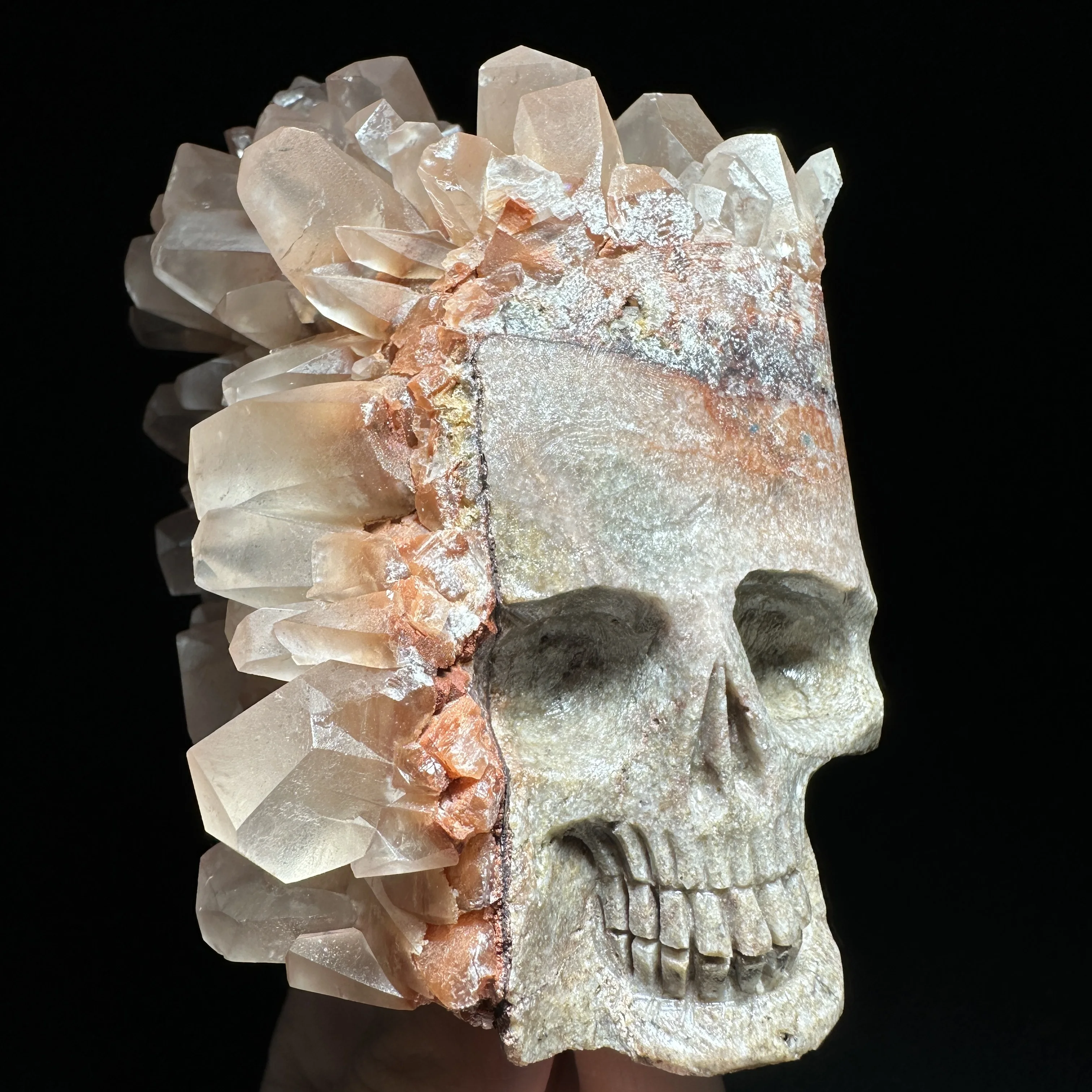 Natural Crystal Cluster Hand Carved Skull Red Calcite Mineral Specimen Healing Stone Home Decor Reiki Collectible Ornament Gift