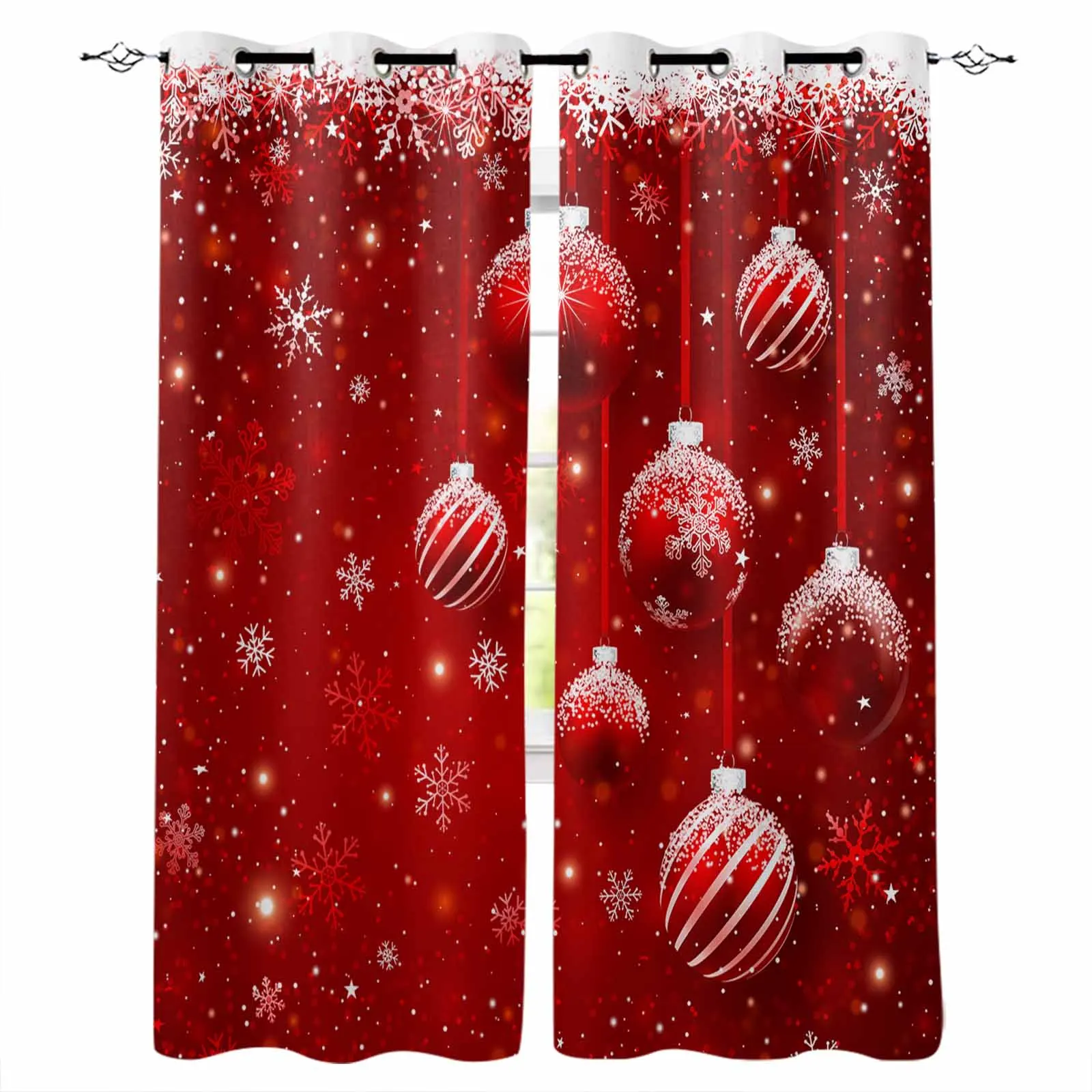 Christmas Snow Bulb Curtains for Living Room Bedroom Decorative Window Treatment Drapes Kitchen Curtains