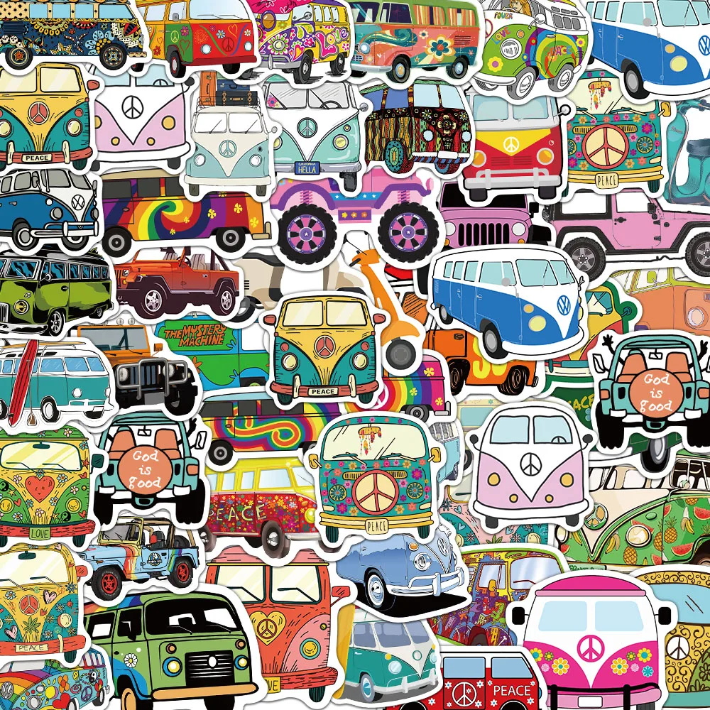50PCS Hip Hop Minibus Car Stickers Transportation Handbooks Materials Phone Cases Laptop Suitcases Water Cups Waterproof Sticker