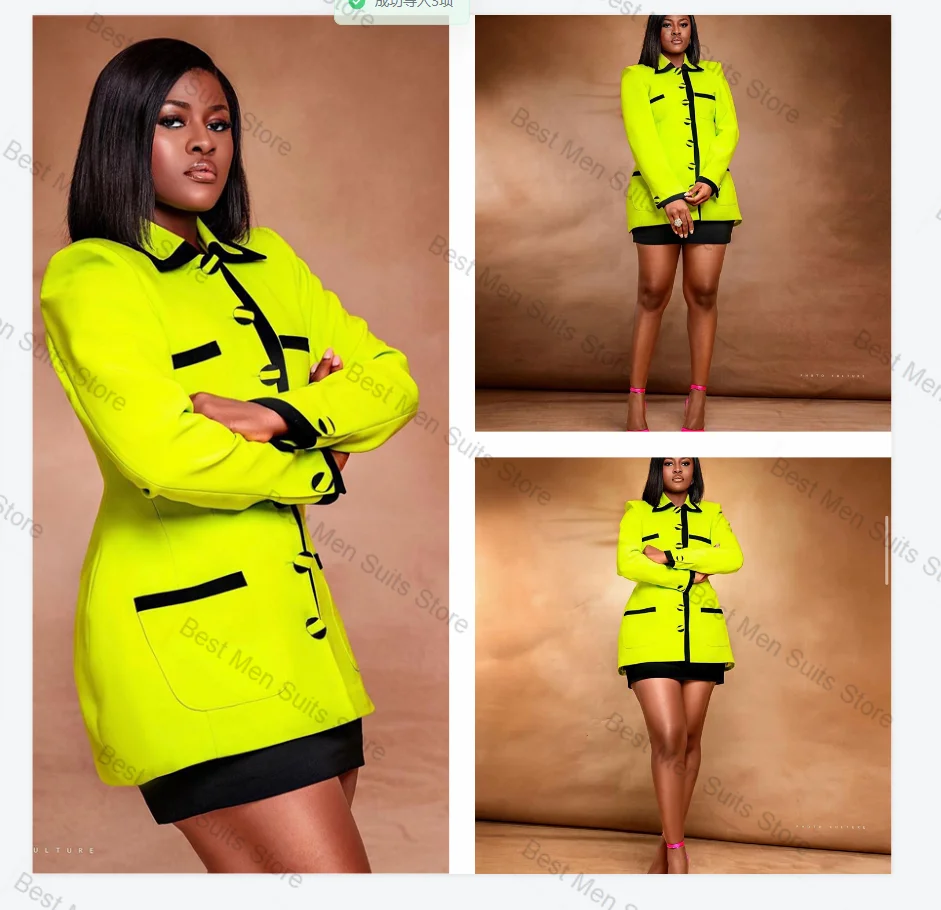 

Yellow Black Women Suit Skirt Set 2 Pcs Blazer+Short Mini Prom Dress Formal Office Jacket Customized Wedding Tuxedo Cotton Coat