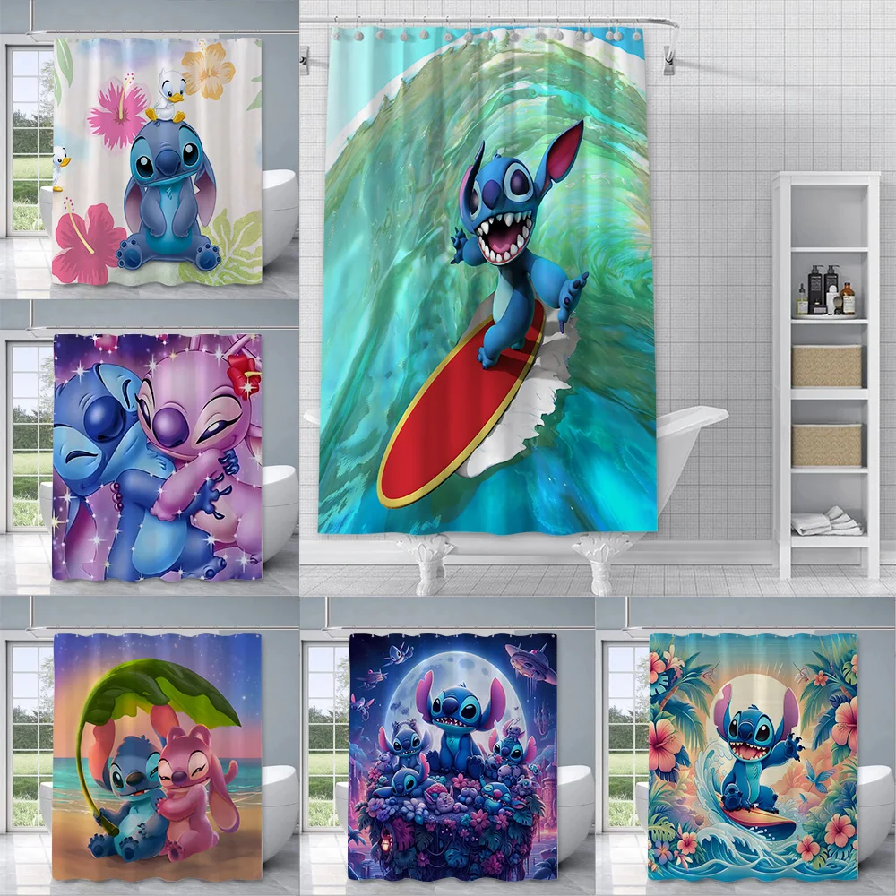 Cartoon S-Stitch Shower Curtain Waterproof Polyester Fabric Paint Colorful Bath Curtains Home Bathroom Decor Curtain With Hook