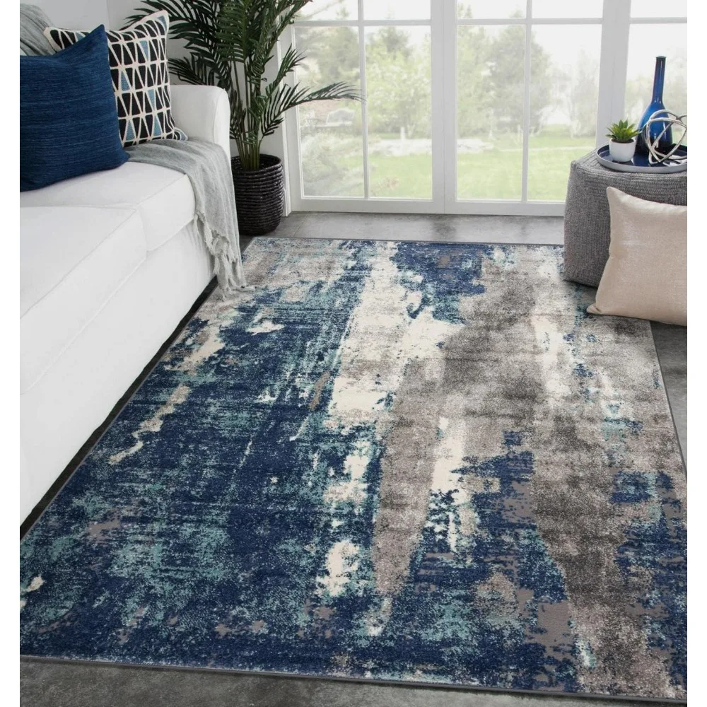 

8x10 Modern Abstract Area Rug, Boho Medallion Distressed Design, Non-Shedding & Easy Care, for High Traffic Areas, Carpet