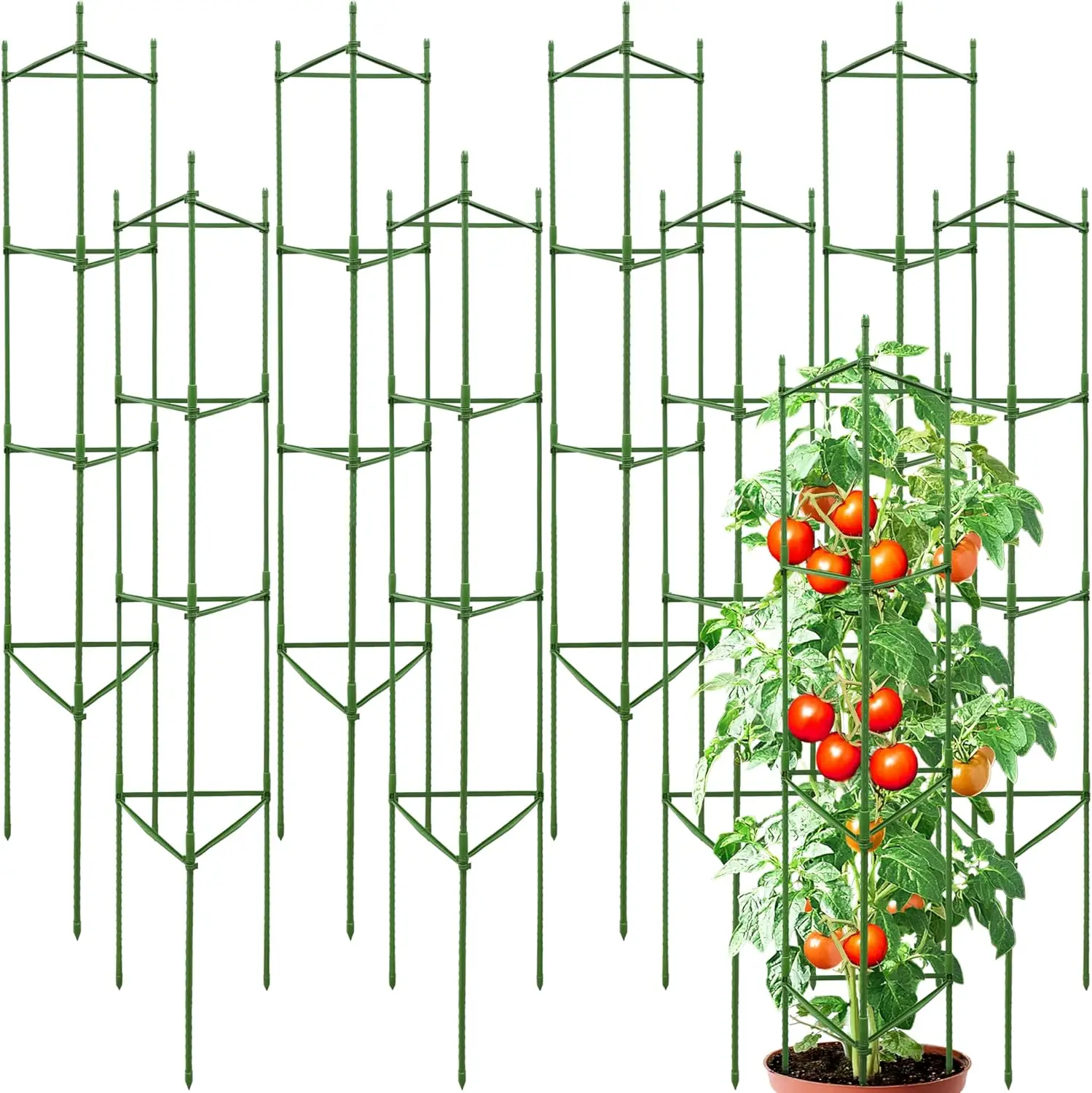 

63-Inch Heavy Duty Tomato Cages, 8-Pack Extra Tall Metal Trellis for Climbing Plants