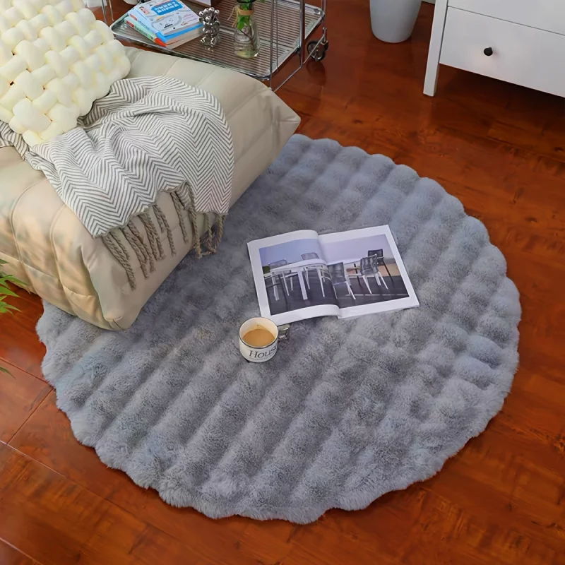 Round bubble fleece fabric plush rug, size: 35.4335.43 inches (9090 cm), available in four colors.