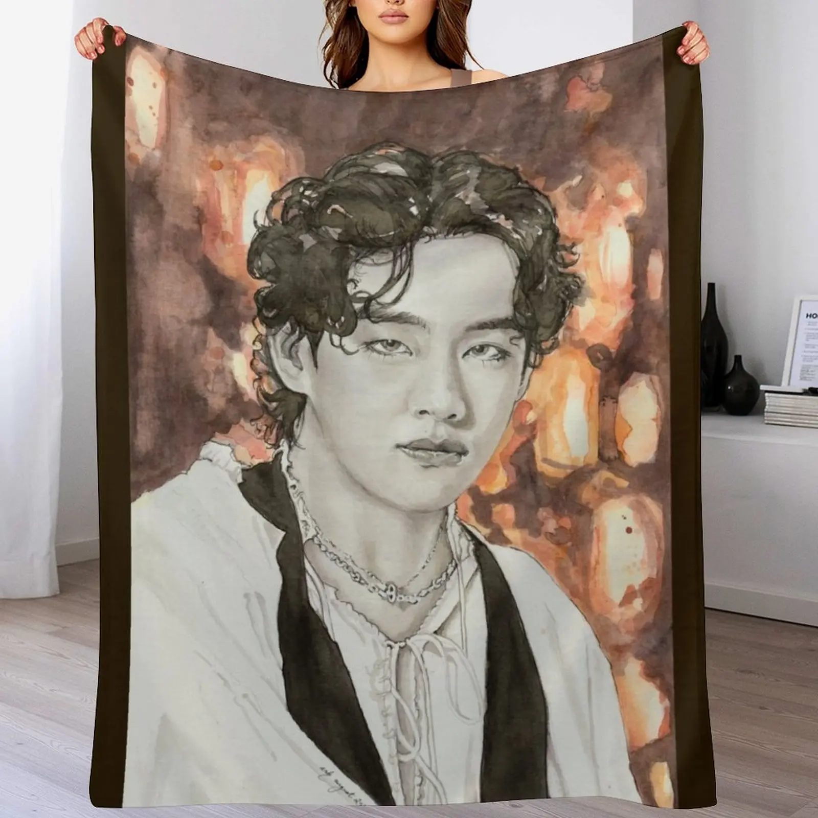 

Pirate Prince Taehyung Throw Blanket Furrys Plaid on the sofa Designers Heavy Blankets