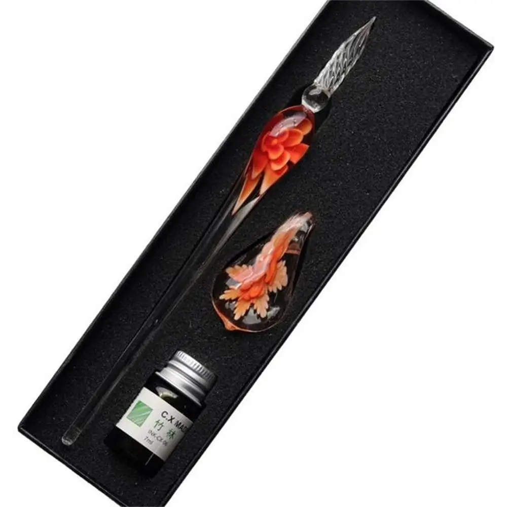 

Elegant Vintage Floral Dip Pen Filling Ink Smooth Glass Fountain Pen Signature Calligraphy Dipping Ink Pen School Supplies